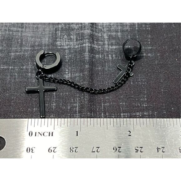 Cross and Cuff Inspired Black in Color Standard Stud Earrings - Picture 2 of 2